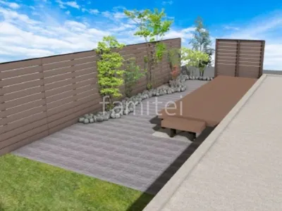 広いロックガーデンが美しい新築シンプル オープン外構