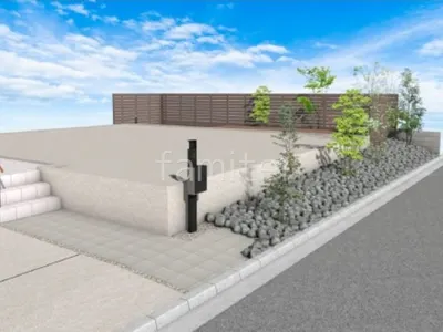 タイルアプローチ　機能門柱　ロックガーデン