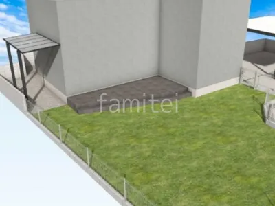 人工芝 タイルデッキ 1階用テラス屋根