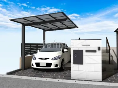 黒の乱形石がモダンな新築シンプル オープン外構