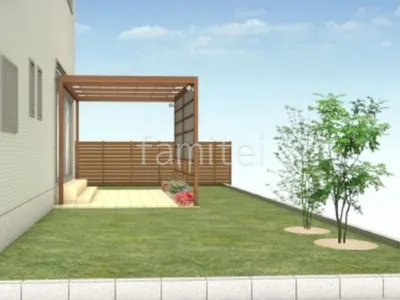 目隠しフェンス　プラスG　床タイル貼り　シンボルツリー