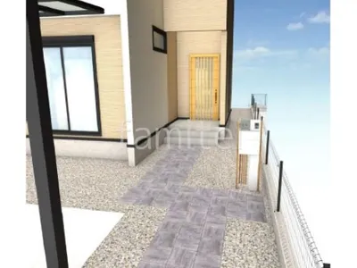 アプローチ　平板敷き　機能門柱