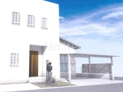 枕木の門柱とアプローチが温かみのある新築ベーシック オープン外構