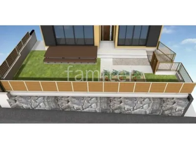 人工芝　ウッドデッキ　花壇