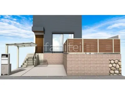 宅配ボックス付き機能門柱が安心感のある新築ベーシック セミクローズ外構