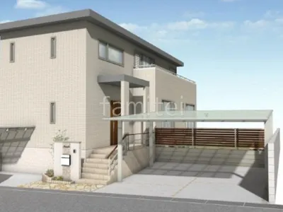 塗り壁門柱と乱形石が温かみのある雰囲気の新築ナチュラル セミクローズ外構