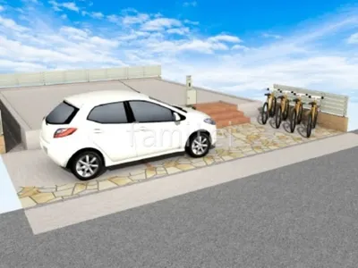 曲線デザインのアプローチが華やかな新築ナチュラル オープン外構