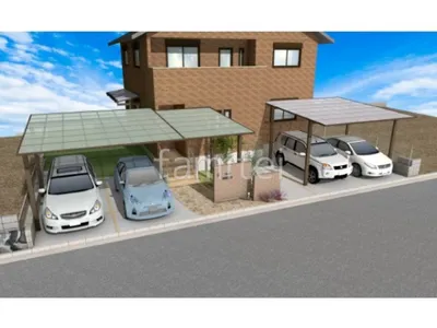 広々とした駐車スペースがある新築ナチュラル オープン外構