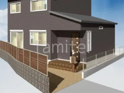 木調のフェンスと機能門柱が温かみのある新築ナチュラル オープン外構