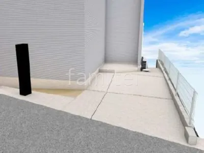 手すりを付けたウッドデッキが安心感のある新築ベーシック オープン外構