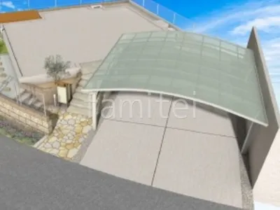 木調アイテムと乱形石が華やかな雰囲気の新築ナチュラル オープン外構