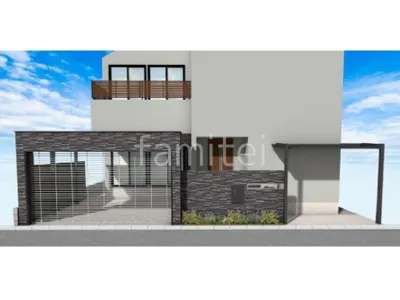 タイル貼りのシャッターゲートが高級感のある新築ハイクラス セミクローズ外構