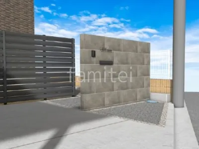 タイル門柱　砂利敷き