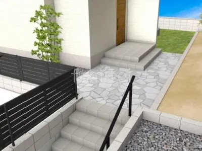 目隠しフェンス 乱形石 アプローチ