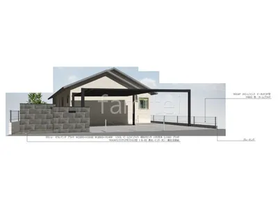 2台用カーポート　梁延長　タイル門柱