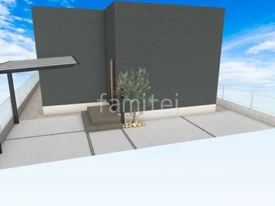 ピンコロ石目地がクールな新築ベーシック オープン外構