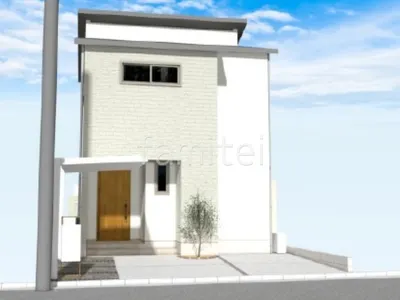 サイクルポート　土間コンクリート　レンガ目地　シンボルツリー