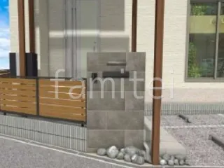 タイル門柱　ロックガーデン　目隠しフェンス