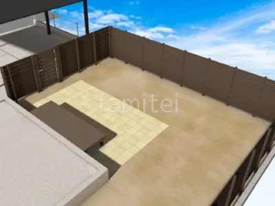 床タイル貼り　ウッドデッキ　目隠しフェンス