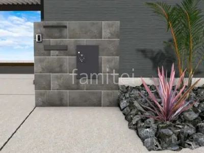 タイル門柱と折半カーポートが重厚感のある新築シンプル オープン外構