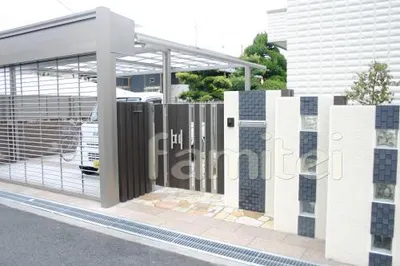 門扉　ガラスブロック塀