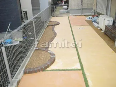 庭リフォーム　縁レンガ花壇　カラーコンクリート土間