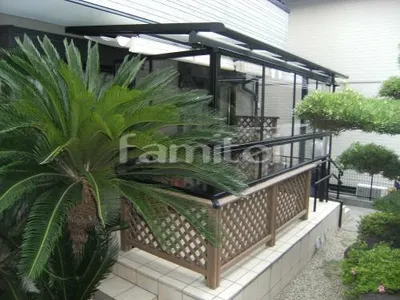 既成テラス屋根に側面パネル サンルーム化