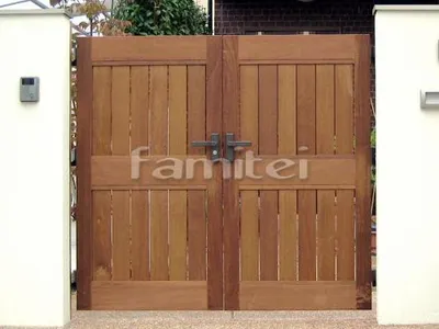 木製玄関門扉 イベ材 両開き