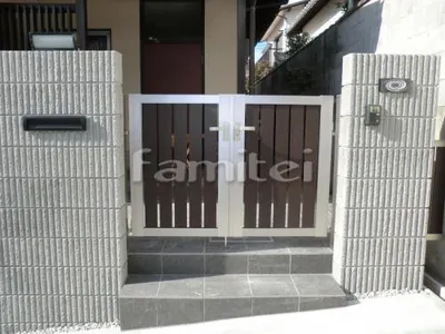 玄関門扉 LIXILリクシル セレビューRP4型 07-10 両開き 新日軽 アプローチ階段 床タイル貼り INAXイナックス グレイスランド300角 GRL-6