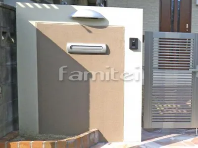 門柱 塗り壁 エスケー化研 ベルアート塗装 ローラー仕上げ 中央AC-1363 まわりAC-2063