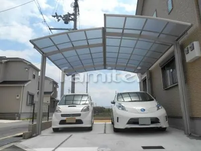 カーポート YKKAP レイナポートグラン 横2台用(ワイド ツイン) R型アール屋根 M合掌 奥行き違い