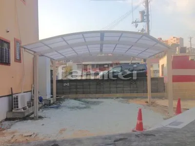 カーポート YKKAP レイナポートグラン 横2台用(ワイド ツイン) R型アール屋根 特殊加工 斜めカット