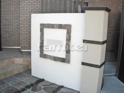 門柱 塗り壁 壁石貼り 方形石