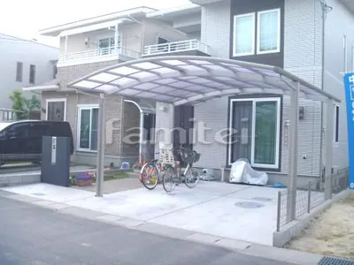 カーポート プライスポート 横2台用(ワイド ツイン) R型アール屋根 物干し