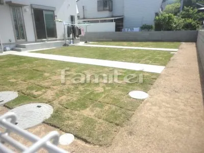 お庭 芝生張り 姫高麗芝 土間コンクリート