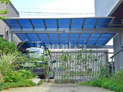 カーポート YKKAP エフルージュグラン 横2台用(ワイド ツイン) F型フラット屋根 水下梁延長