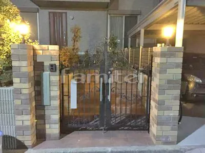 レン積み門袖 東洋工業TOYO グラヴィブリック・ウォール 玄関門扉 YKKAP アルティアラ2D型 08-17 両開き 門柱灯エントランスライト照明 LIXILリクシル LHK-4型 TOEXトエックス