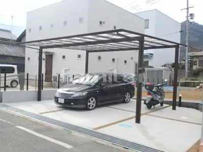 フル木製調カーポート TAKASHOタカショー アートポート 横2台用(ワイド ツイン) F型フラット屋根