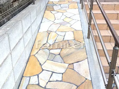 スロープ 床石貼り 乱形石 石英岩 カナリア バリアフリー 段差ステップ解消