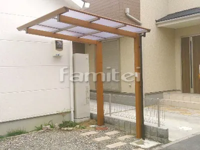 フル木製調自転車バイク屋根 TAKASHOタカショー アートポート F型フラット屋根 サイクルポート 駐輪場屋根