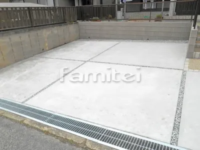 駐車場ガレージ床 土間コンクリート バラス砕石目地 グレーチング