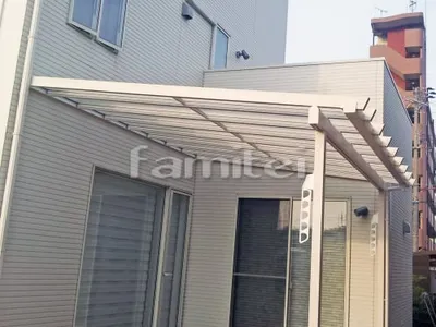 フル木製調テラス屋根(パーゴラ風) 三協アルミ ナチュレ 1階用 F型フラット屋根 収納式物干し