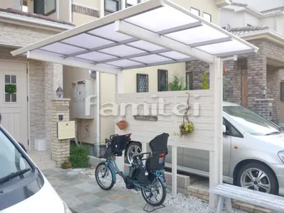 フル木製調自転車バイク屋根 TAKASHOタカショー アートポート F型フラット屋根 サイクルポート 駐輪場屋根