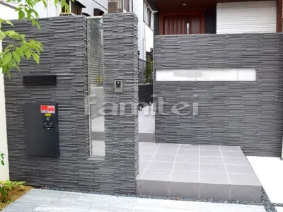 モダン門柱 壁タイル貼り LIXILリクシル 千陶彩(せんとうさい) STS-12 ガラスプレート OnlyOneオンリーワン Gプレート 宅配ボックス Panasonicパナソニック コンボ ミドルタイプ