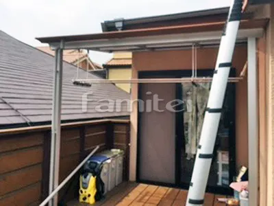 木製調ベランダ屋根 三協アルミ シャルレ 2階用 F型フラット屋根 物干し