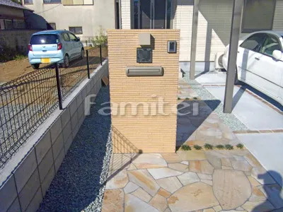 門柱 壁タイル貼り LIXILリクシル セラヴィオ(セラビオ) S(割肌面ボーダー) CSS-3 表札灯ライト照明 Panasonicパナソニック LGWJ85114F 郵便受けポスト エクスポストN-1型 埋め込み式 口金タイプ