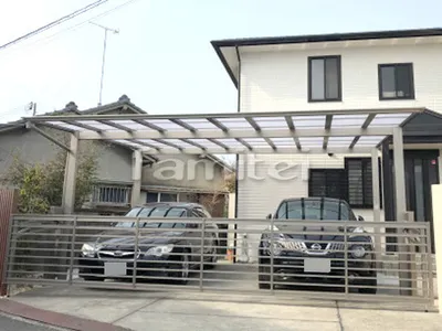 ガレージまわり カーポート LIXILリクシル ネスカF F型フラット屋根 電動跳ね上げ式門扉 ワイドオーバードアS1型 横2台用 アップゲート 土間コンクリート