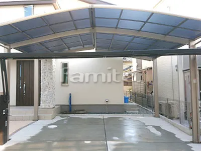 カーポート LIXILリクシル ネスカR 横2台用(ワイド ツイン) R型アール屋根 M合掌 奥行き違い