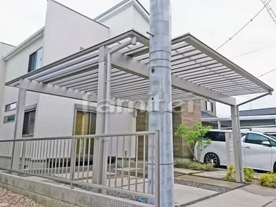 木製調カーポート YKKAP エフルージュグラン 横2台用(ワイド ツイン) F型フラット屋根 積雪50cm対応 特殊加工 切り欠き 隅切り