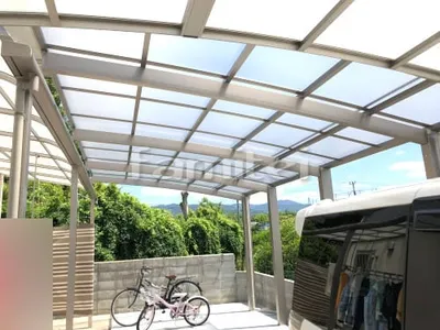 カーポート 三協アルミ カムフィエース 縦1.5台用(1台+延長 縦連棟) R型アール屋根